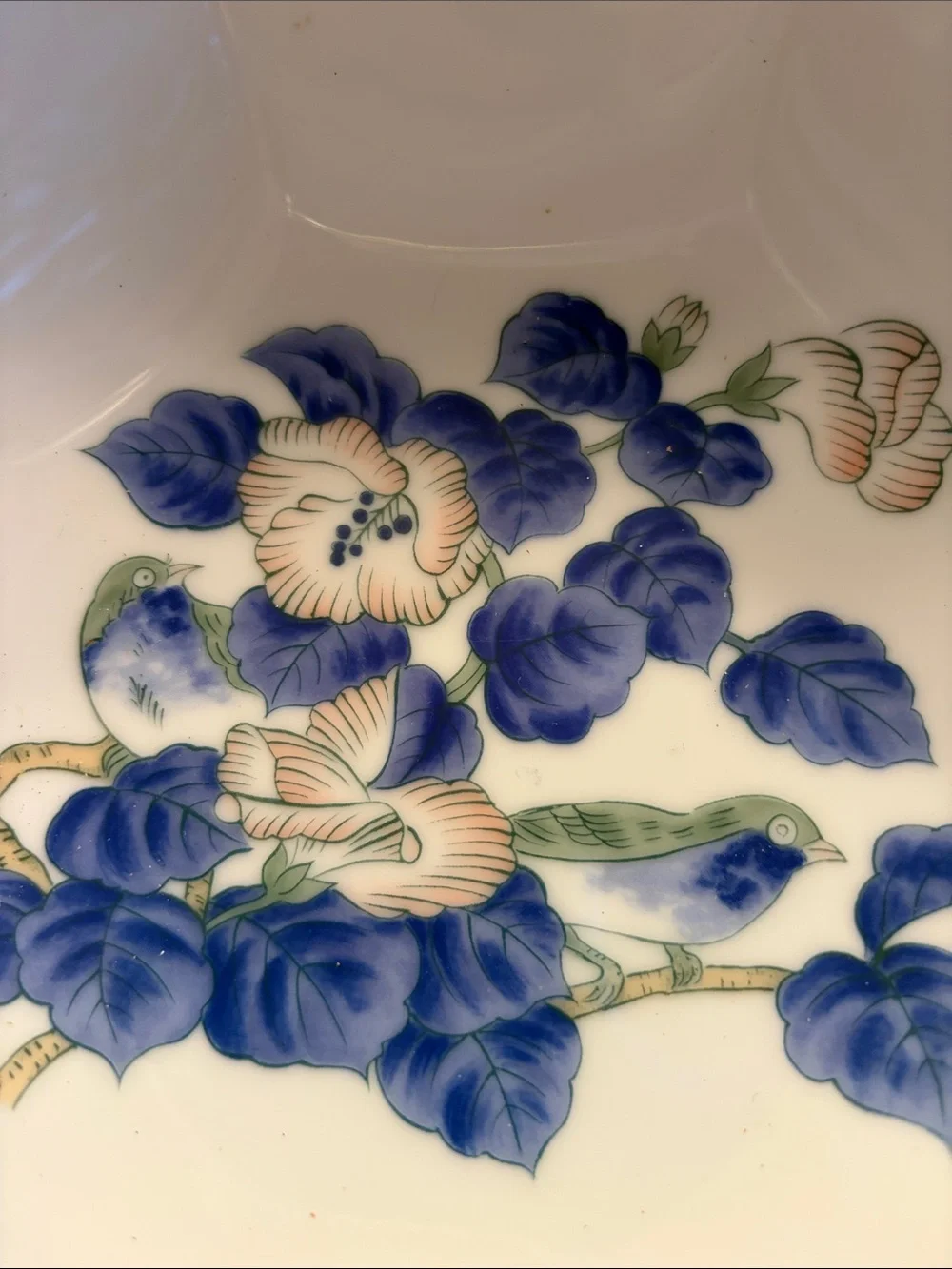 Octagonal Floral Porcelain Serving Bowl - Blue & Green